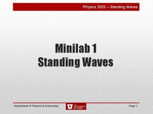 Physics 2025 Standing Waves Minilab 1 Standing Waves