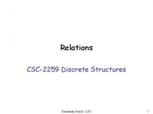 Relations CSC2259 Discrete Structures Konstantin Busch LSU 1