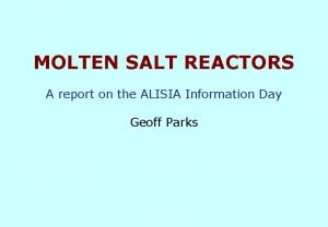 MOLTEN SALT REACTORS A report on the ALISIA