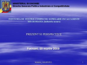 MINISTERUL ECONOMIEI Directia Generala Politica Industriala si Competitivitate