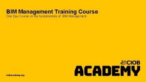 BIM Management Training Course One Day Course on