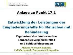 Landschaftsverband Rheinland LVRDezernat Soziales und Integration Anlage zu