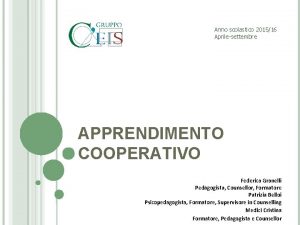 Anno scolastico 201516 Aprilesettembre APPRENDIMENTO COOPERATIVO Federica Granelli