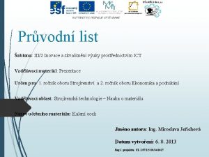 Prvodn list ablona III2 Inovace a zkvalitnn vuky