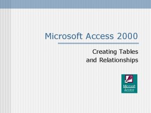 Microsoft Access 2000 Creating Tables and Relationships Creating