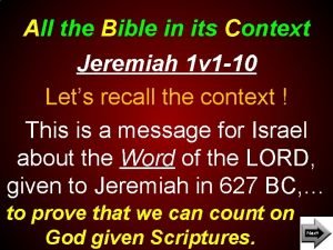 All the Bible in its Context Jeremiah 1