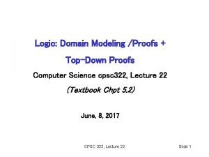 Logic Domain Modeling Proofs TopDown Proofs Computer Science Logic Domain Modeling Proofs TopDown Proofs Computer Science