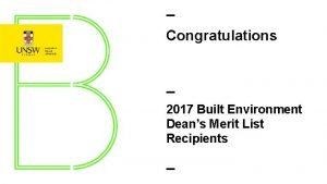 Congratulations 2017 Built Environment Deans Merit List Recipients