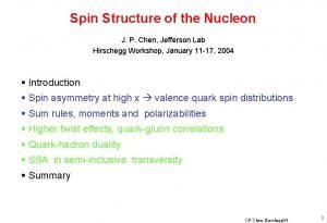 Spin Structure of the Nucleon J P Chen