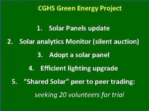 CGHS Green Energy Project 1 Solar Panels update