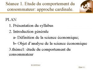 Sance 1 Etude du comportement du consommateur approche