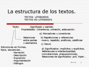 La estructura de los textos TEXTOS LITERARIOS TEXTOS