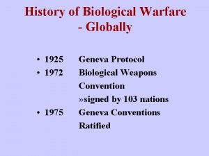 History of Biological Warfare Globally 1925 1972 1975