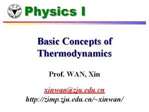 Physics I Basic Concepts of Thermodynamics Prof WAN