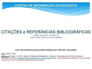 FONTES DE INFORMAO SOCIOLGICA CITAES e REFER NCIAS