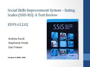 Social Skills Improvement System Rating Scales SSISRS A