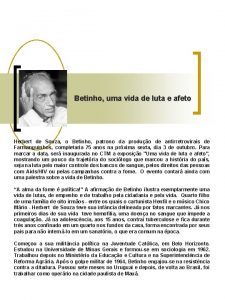 Betinho uma vida de luta e afeto Herbert