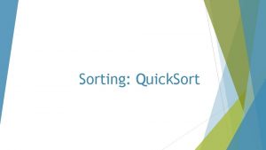 Sorting Quick Sort Quicksort Developed in 1962 by
