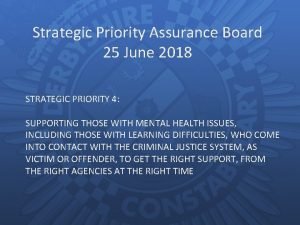 Strategic Priority Assurance Board 25 June 2018 STRATEGIC