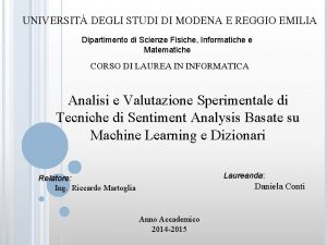 UNIVERSIT DEGLI STUDI DI MODENA E REGGIO EMILIA