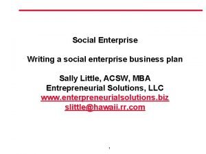 Social Enterprise Writing a social enterprise business plan