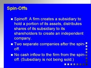 SpinOffs Spinoff A firm creates a subsidiary to