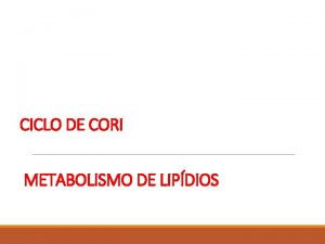 CICLO DE CORI METABOLISMO DE LIPDIOS Ciclo de