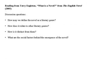 Terry eagleton what is a novel
