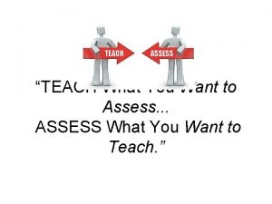 TEACH ASSESS TEACH What You Want to Assess