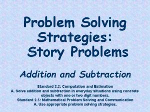 Problem Solving Strategies Story Problems Addition and Subtraction
