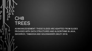 CH 8 TREES ACKNOWLEDGEMENT THESE SLIDES ARE ADAPTED