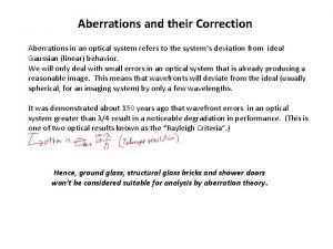 Aberrations and their Correction Aberrations in an optical