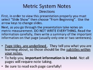 Metric system notes
