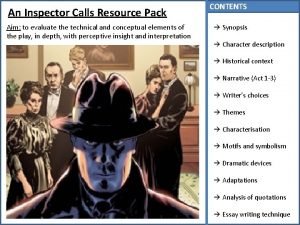 An Inspector Calls Resource Pack Aim to evaluate