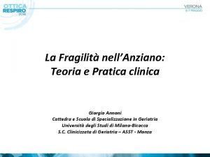 La Fragilit nellAnziano Teoria e Pratica clinica Giorgio