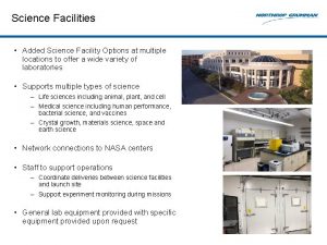 Science Facilities Added Science Facility Options at multiple