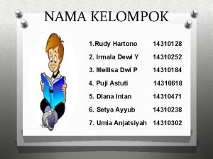 NAMA KELOMPOK 1 Rudy Hartono 14310128 2 Irmala