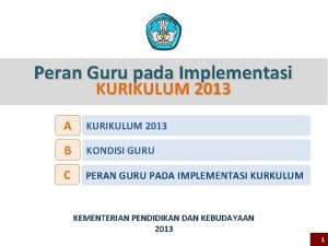 Peran Guru pada Implementasi KURIKULUM 2013 A KURIKULUM