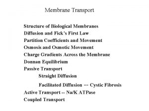 Membrane Transport Structure of Biological Membranes Diffusion and