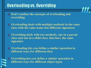 Overloading vs Overriding b Dont confuse the concepts