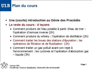 Plan du cours Une courte introduction au Gnie