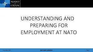 UNDERSTANDING AND PREPARING FOR EMPLOYMENT AT NATO November