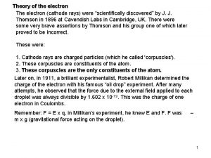 Theory of the electron The electron cathode rays