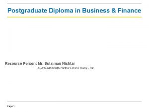 Postgraduate Diploma in Business Finance Resource Person Mr