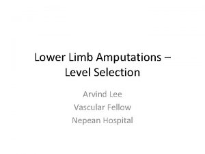 Lower Limb Amputations Level Selection Arvind Lee Vascular