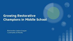 Growing Restorative Champions in Middle School Restorative Justice