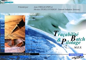 Recette Pilotage du process Traabilit et Prsent gnalogie