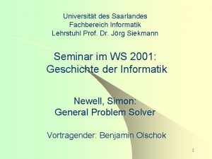 Universitt des Saarlandes Fachbereich Informatik Lehrstuhl Prof Dr