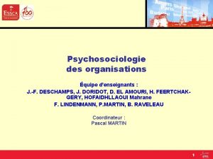 Psychosociologie des organisations quipe denseignants J F DESCHAMPS