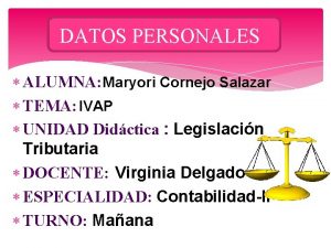 DATOS PERSONALES ALUMNA Maryori Cornejo Salazar TEMA IVAP